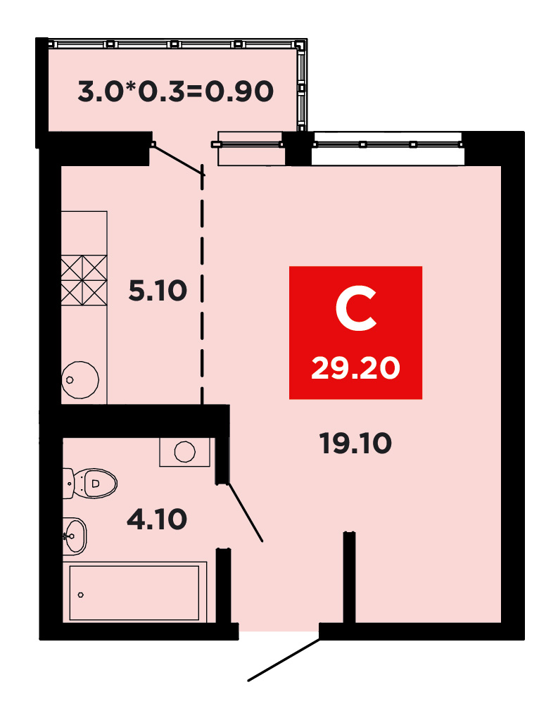 Планировка Студия 29,4 м²