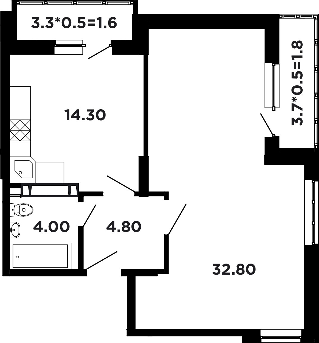 Планировка: 1-комн. квартира 59,2 м²