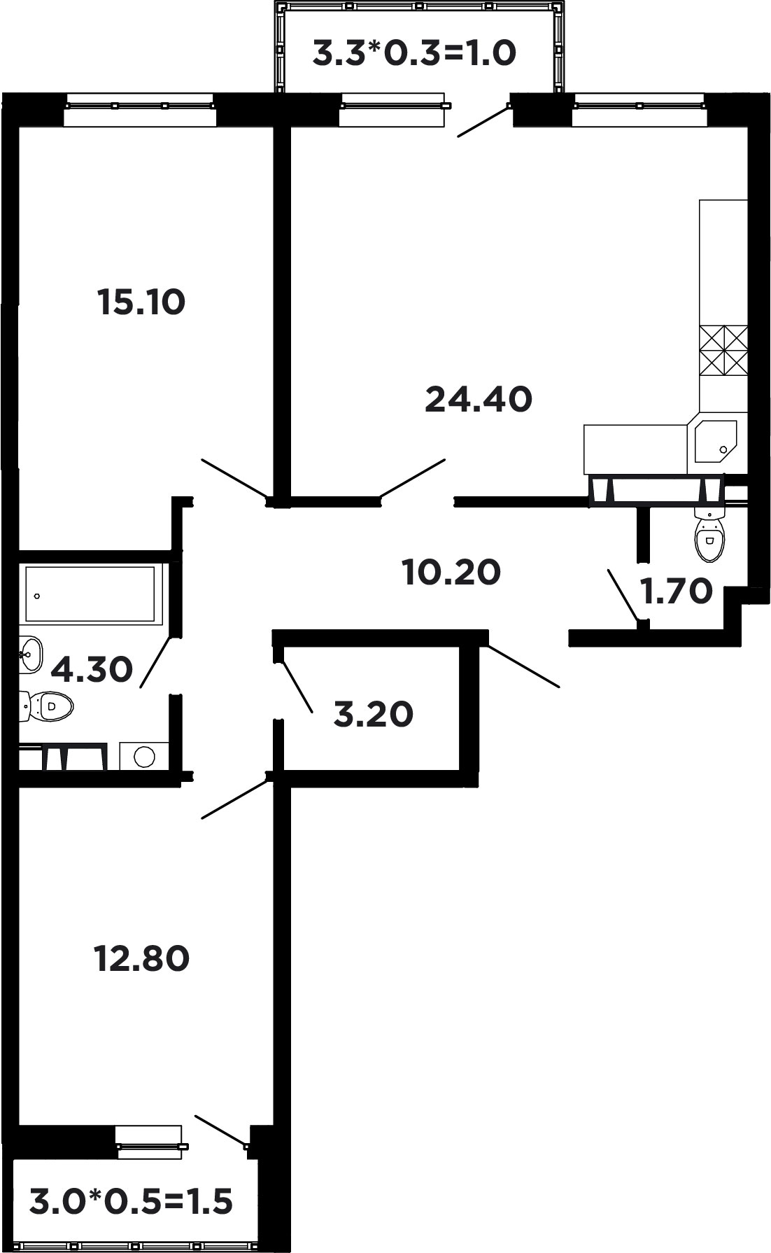 Планировка 2-комнатная 73,8 м²