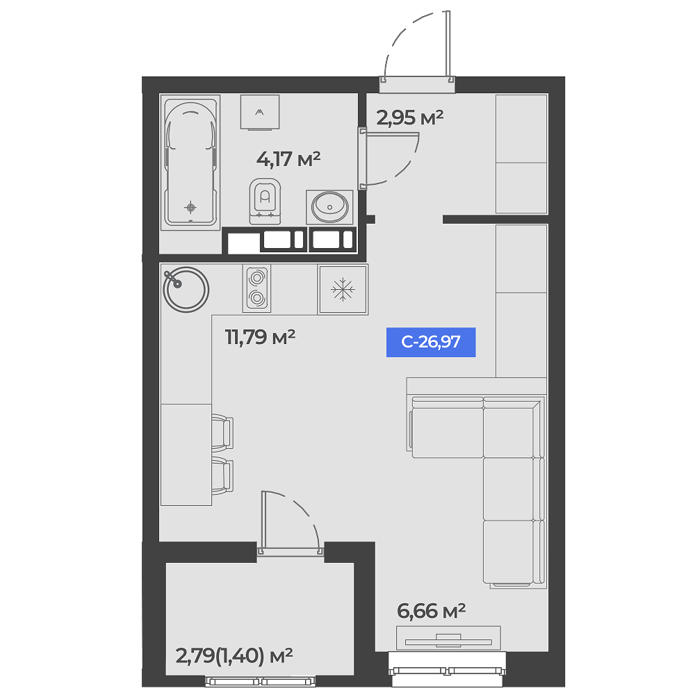 Планировка: Студия 27 м²