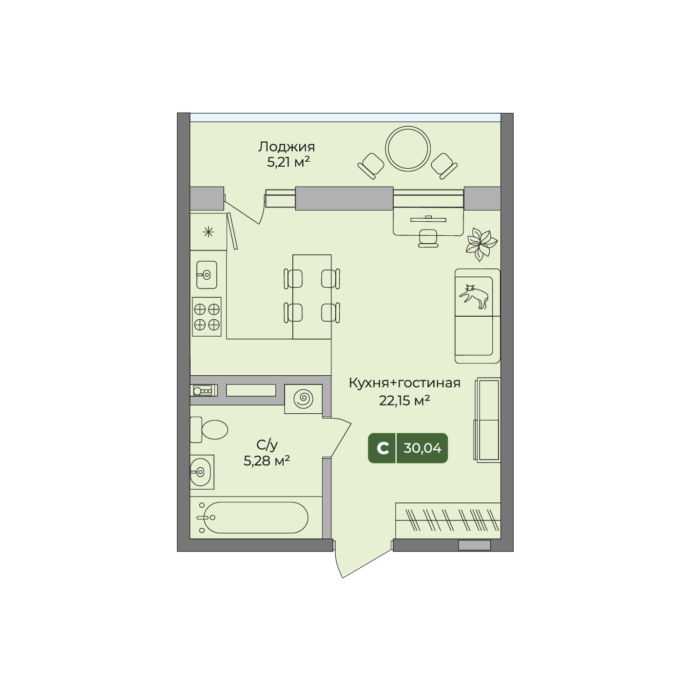 Планировка Студия 30,04 м²
