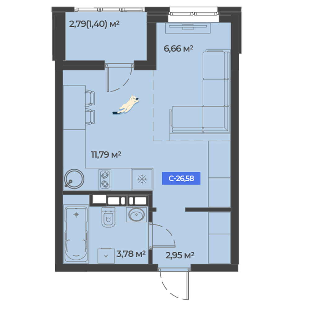Планировка: Студия 27 м²