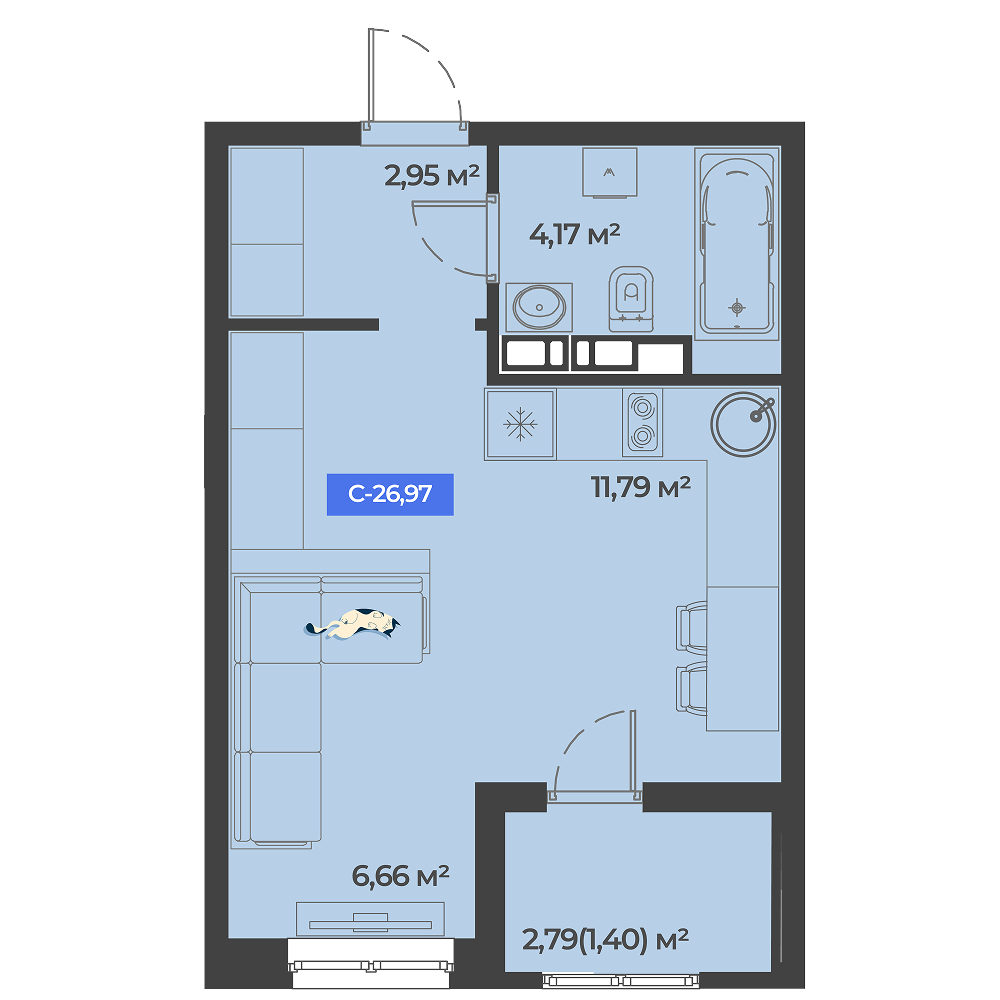 Планировка: Студия 27 м²