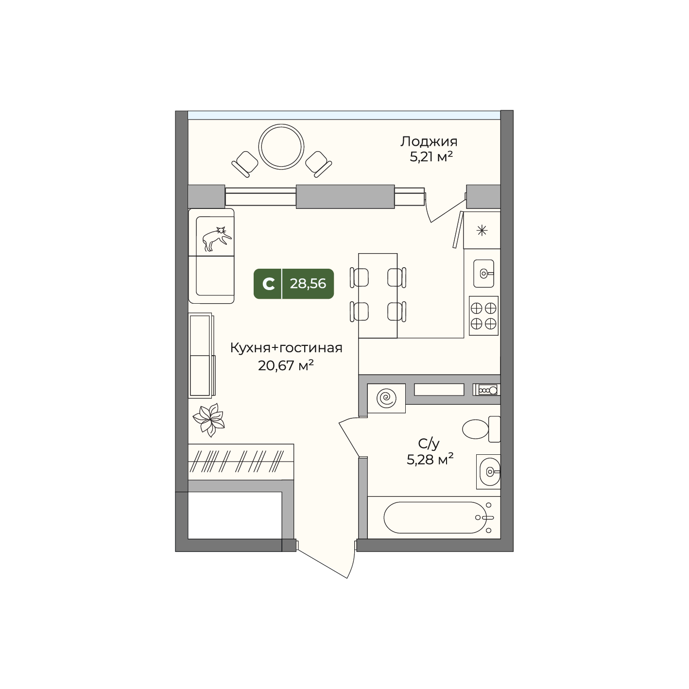 Планировка Студия 28,56 м²