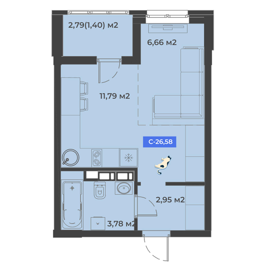 Планировка Студия 26,58 м²