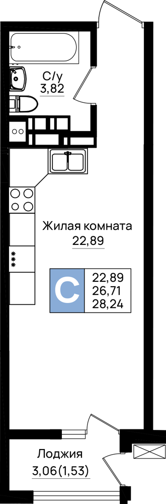 Планировка Студия 28,24 м²