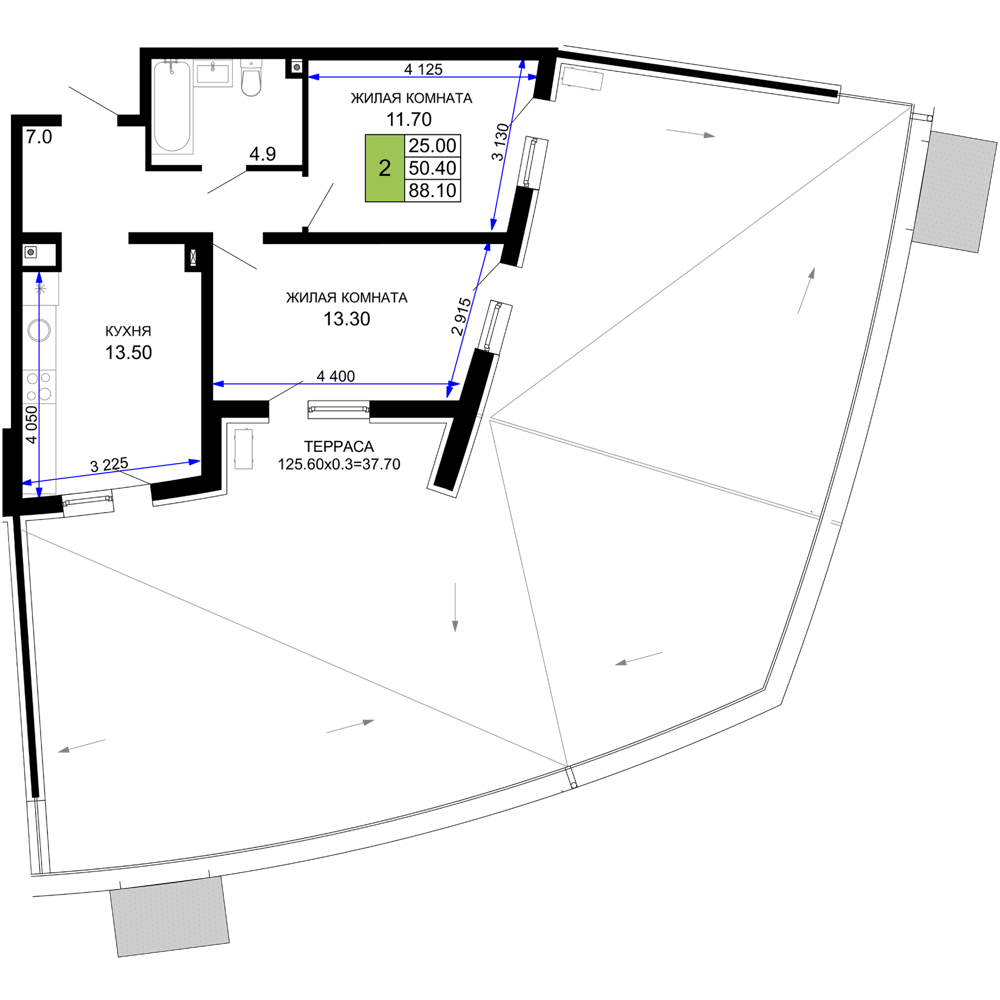 Планировка 2-комнатная 88,1 м²