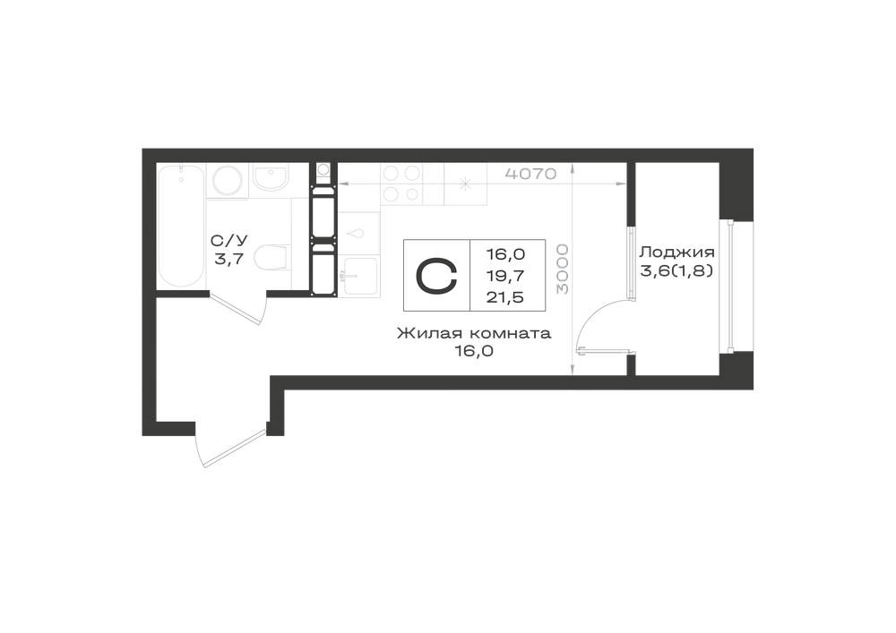 Планировка Студия 21,5 м²