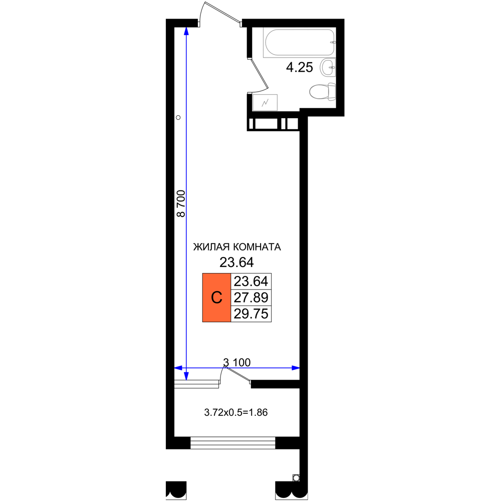 Планировка Студия 29,75 м²