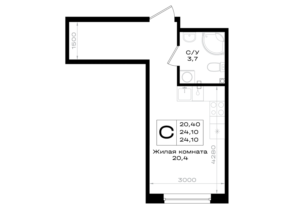 Планировка Студия 24,1 м²
