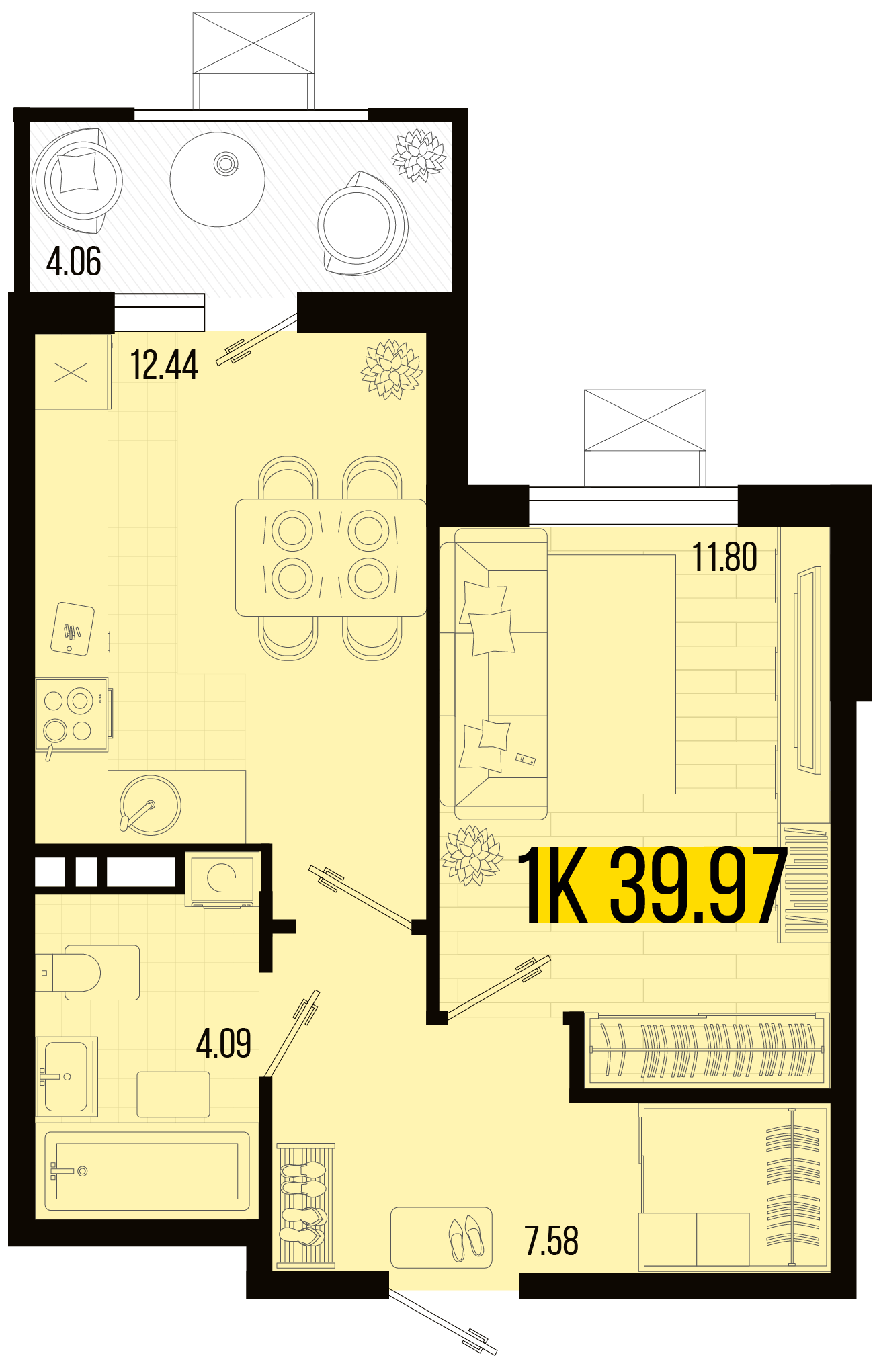 Планировка: 1-комн. квартира 38,2 м²