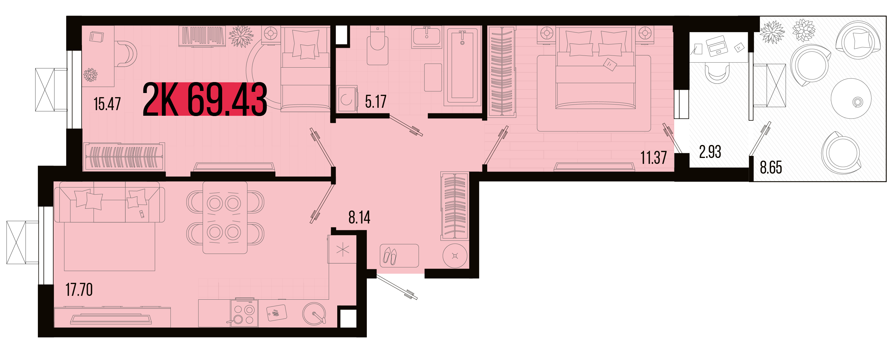 Планировка: 2-комн. квартира 61,9 м²