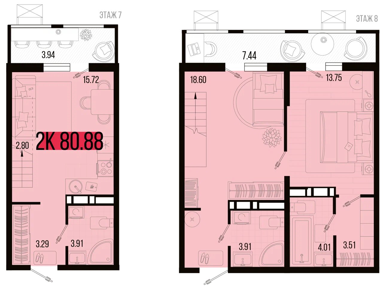 Планировка: 2-комн. квартира 75,6 м²