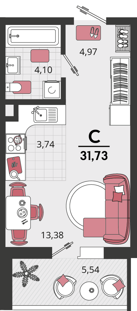 Планировка: Студия 29 м²