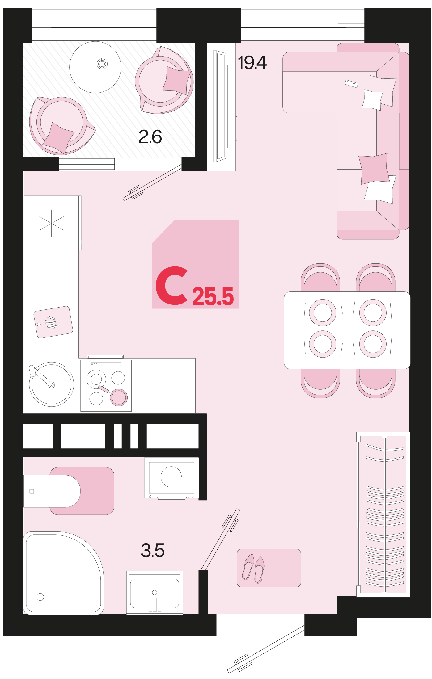 Планировка: Студия 24,2 м²