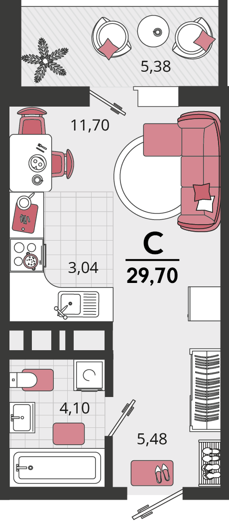 Планировка: Студия 25,9 м²