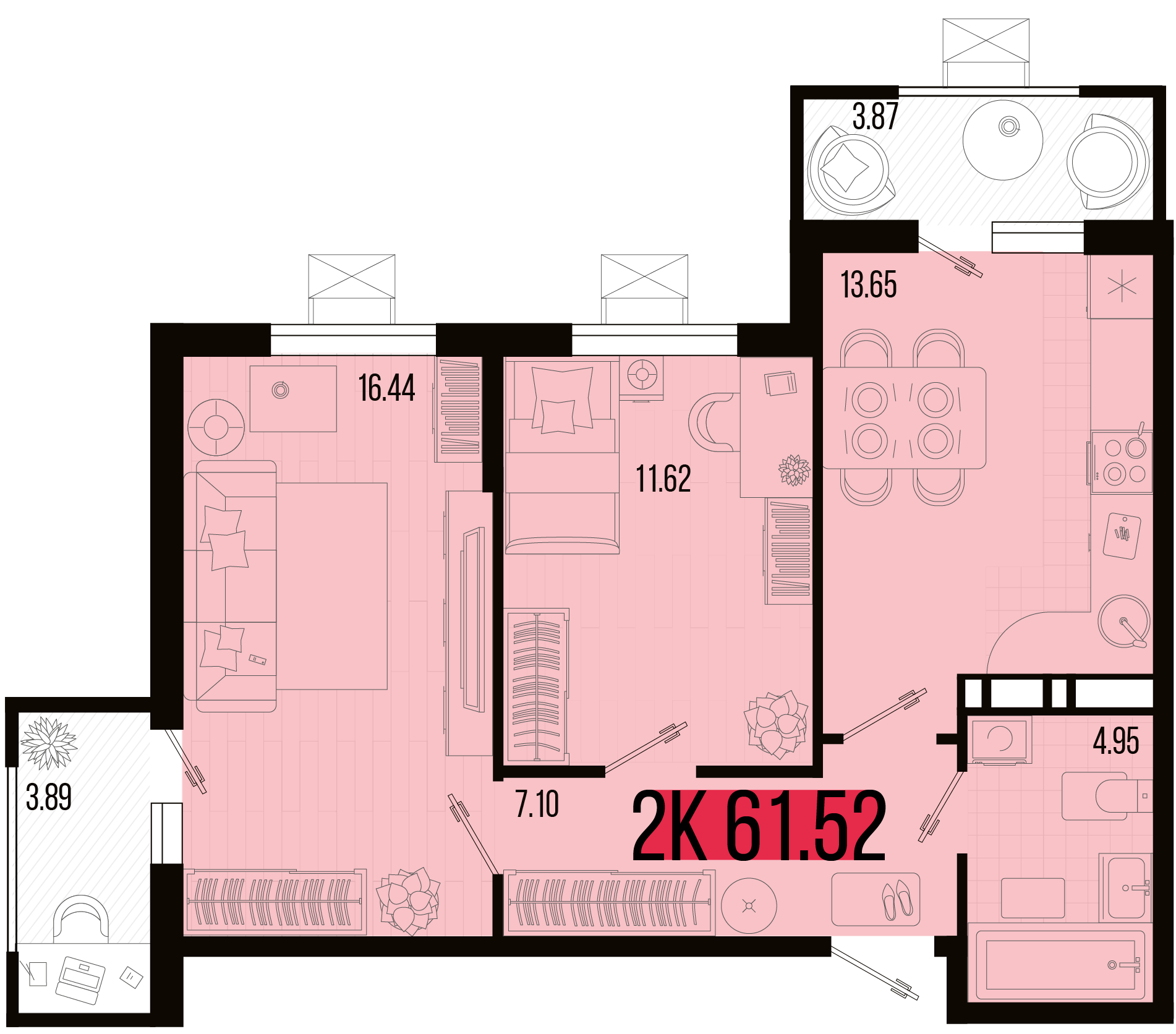 Планировка: 2-комн. квартира 58,3 м²