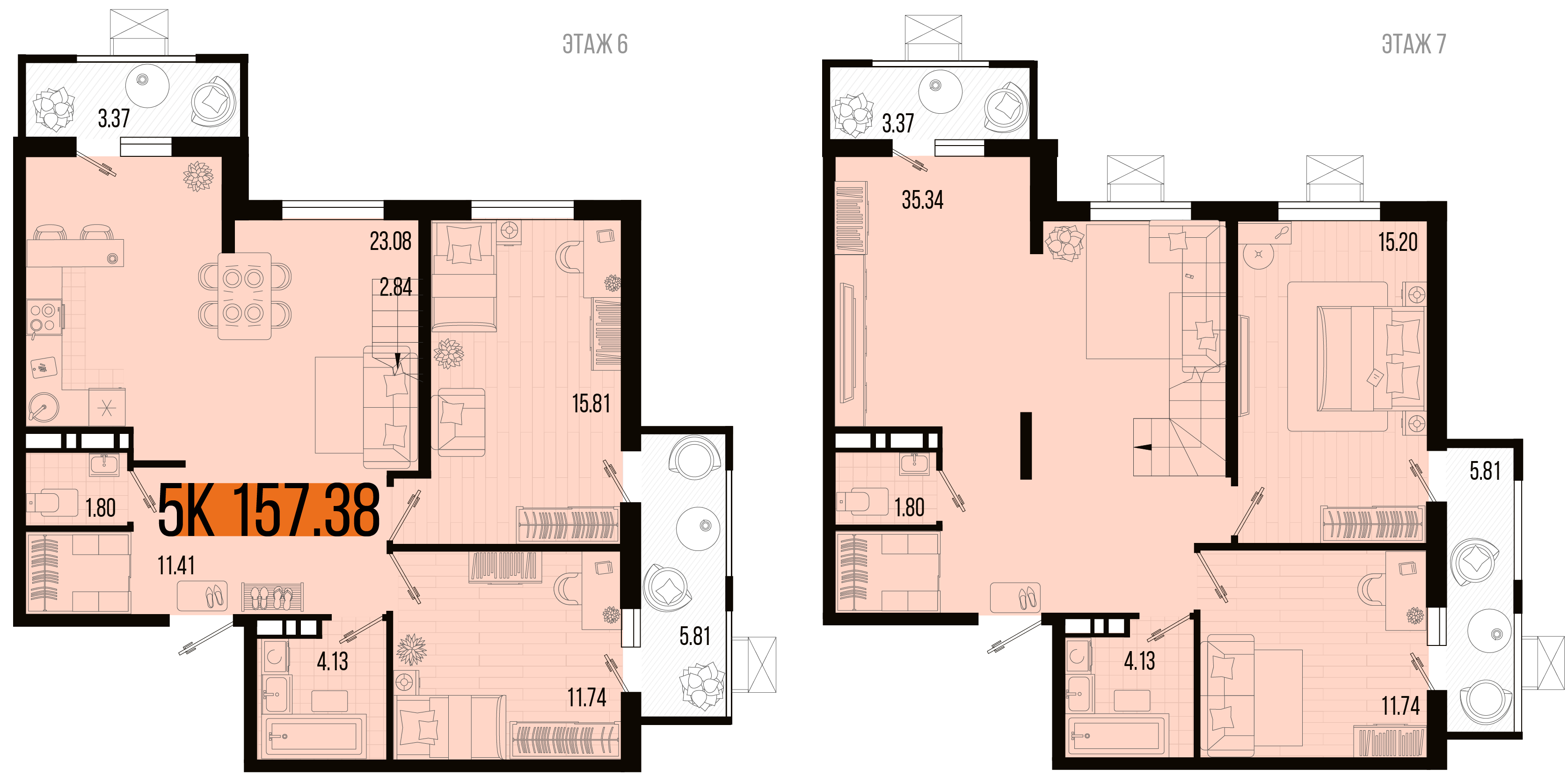 Планировка: 5-комн. квартира 150,5 м²