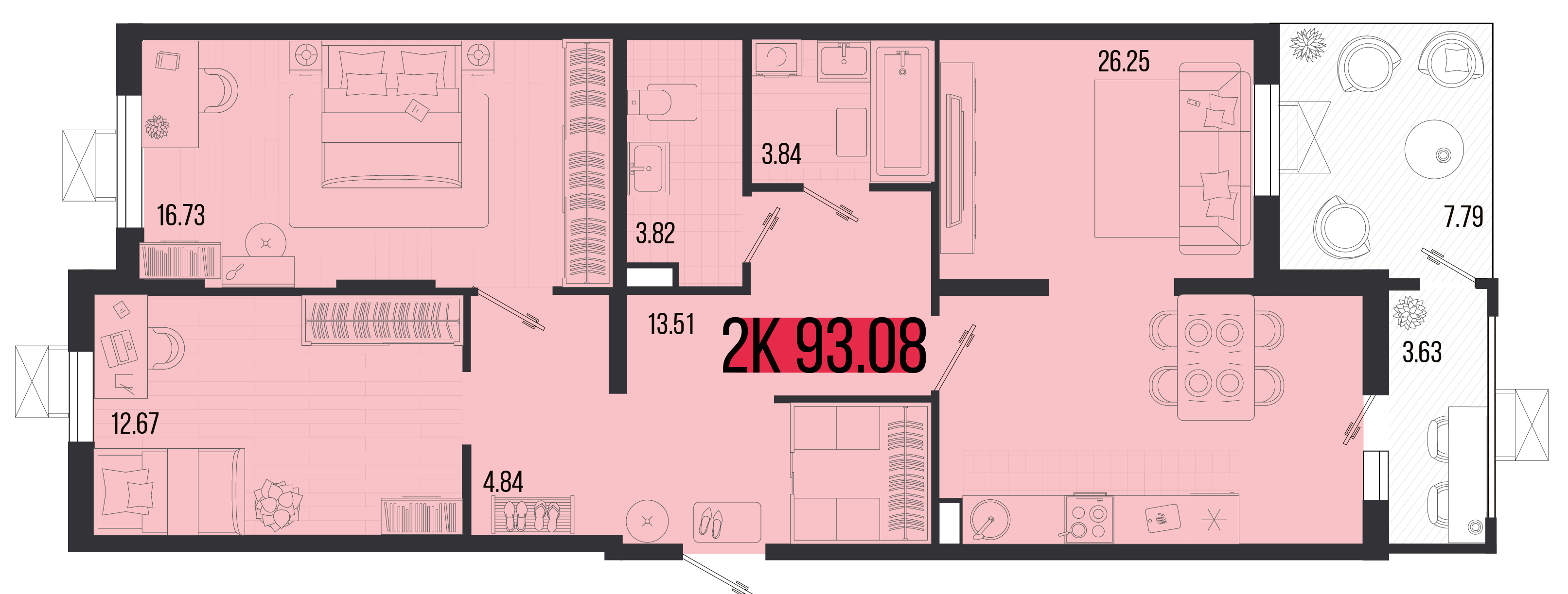 Планировка: 2-комн. квартира 86,8 м²