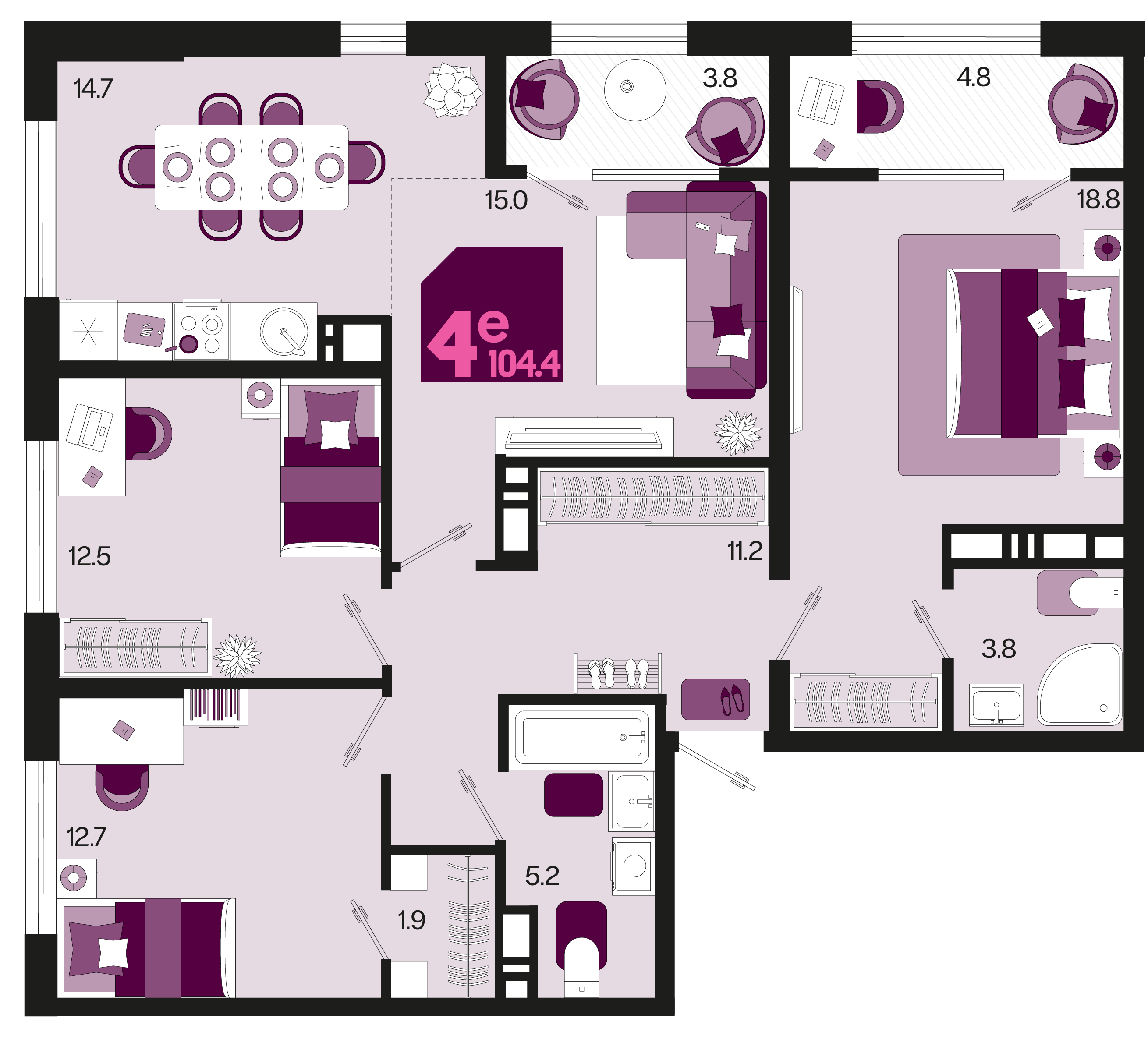 Планировка: 4-комн. квартира 100,1 м²
