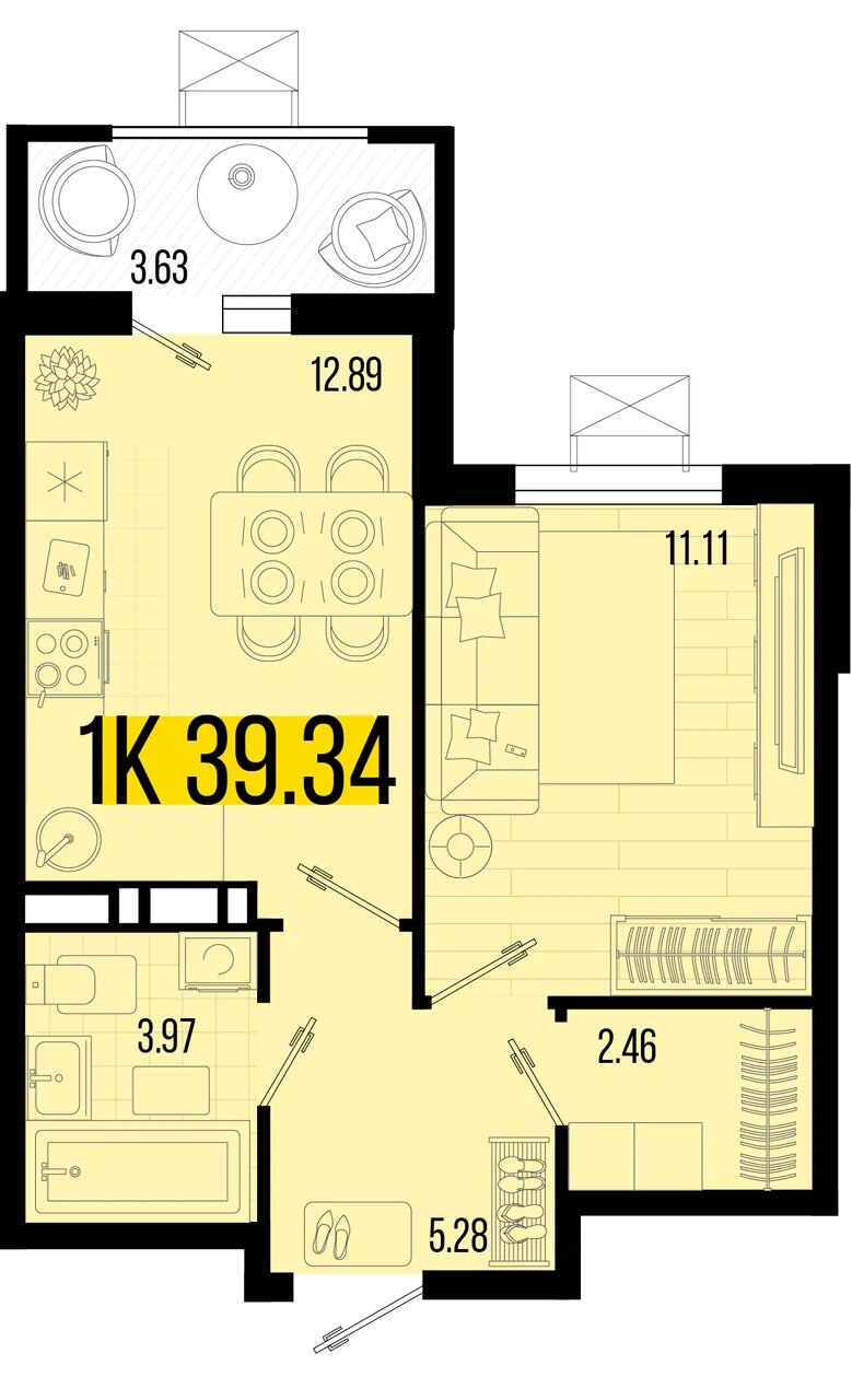 Планировка: 1-комн. квартира 37,9 м²