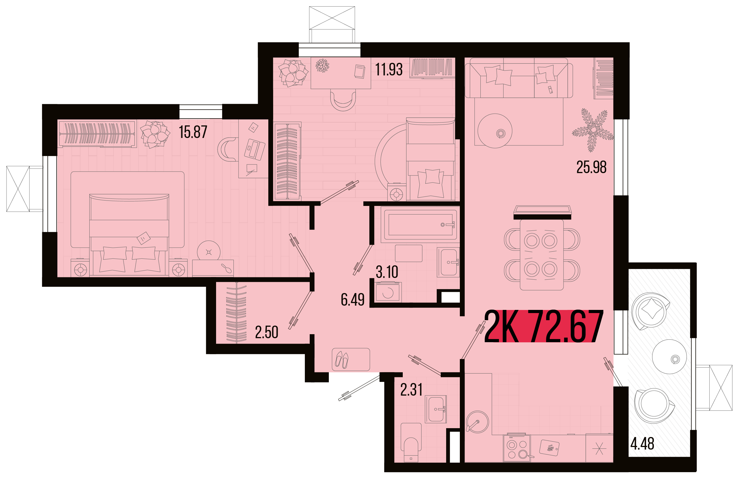 Планировка: 2-комн. квартира 70,4 м²