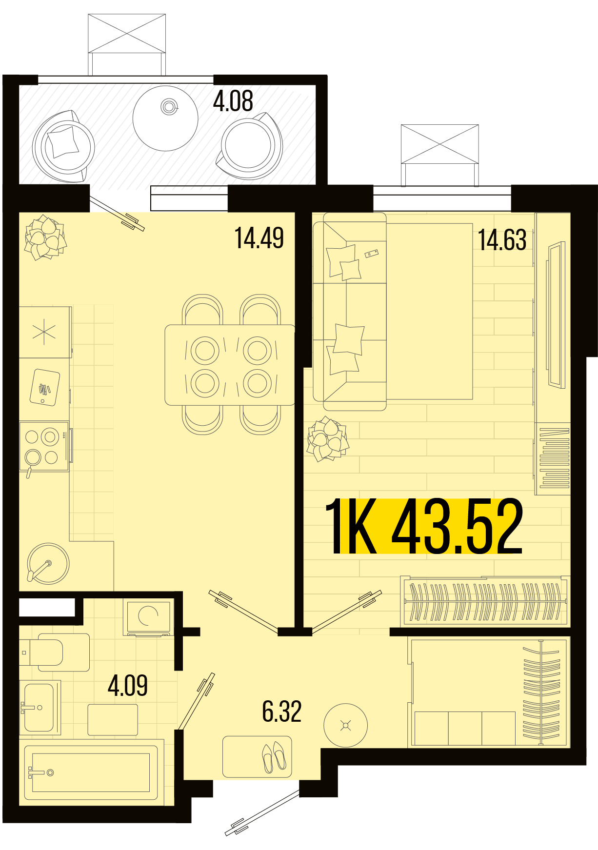 Планировка: 1-комн. квартира 41,9 м²