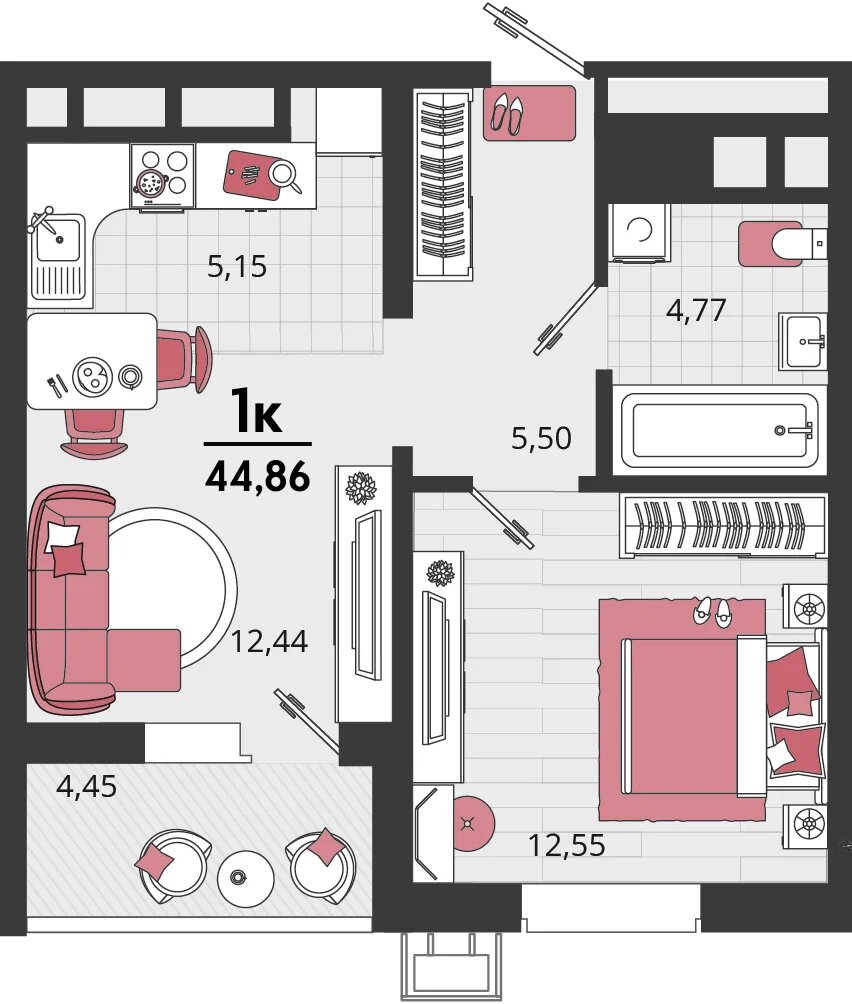 Планировка: 2-комн. квартира 42,6 м²