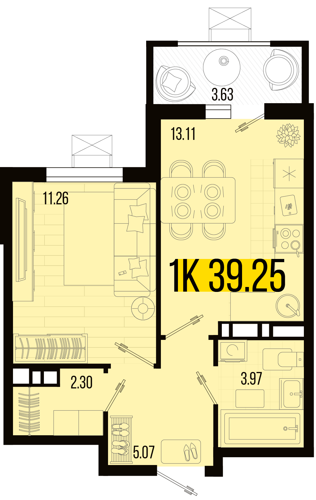 Планировка: 1-комн. квартира 37,4 м²