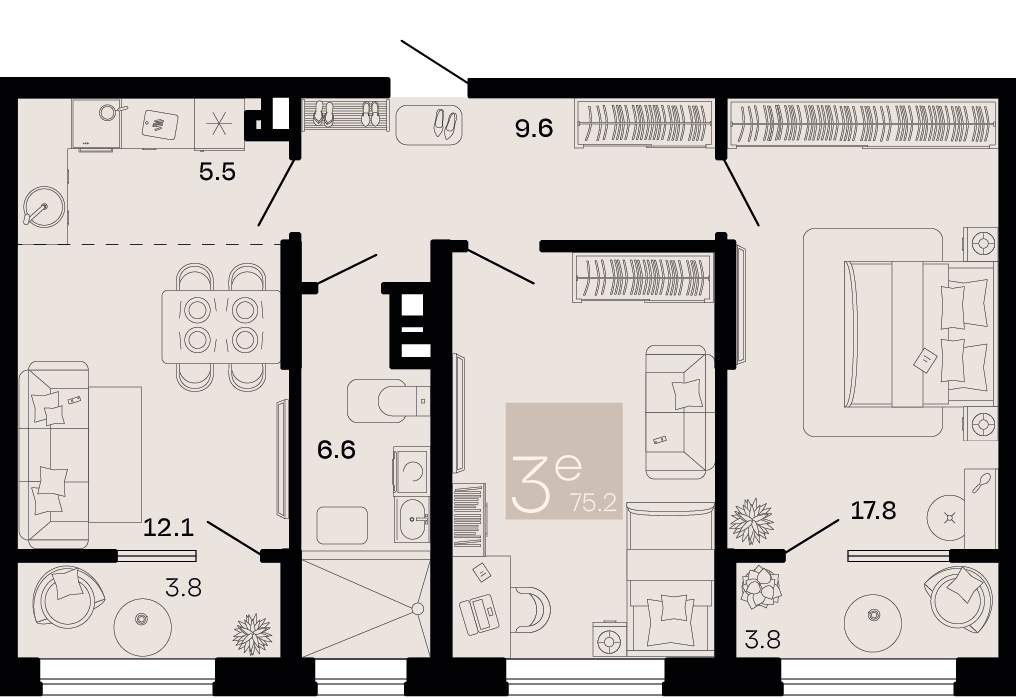 Планировка: 3-комн. квартира 71,4 м²