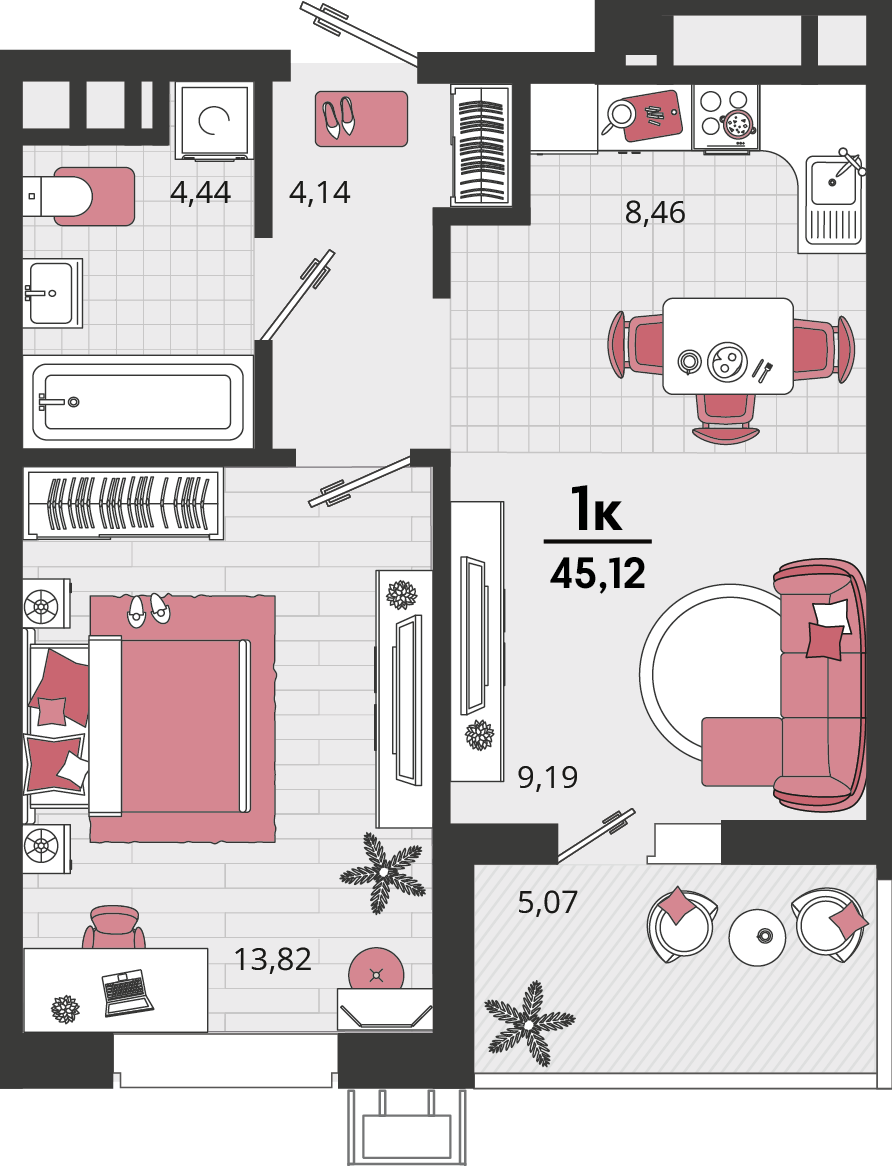 Планировка: 2-комн. квартира 41,6 м²