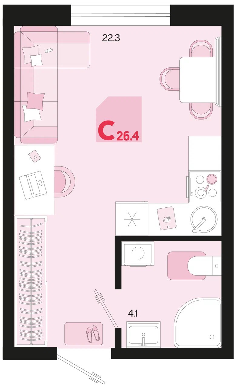 Планировка Студия 26,4 м²