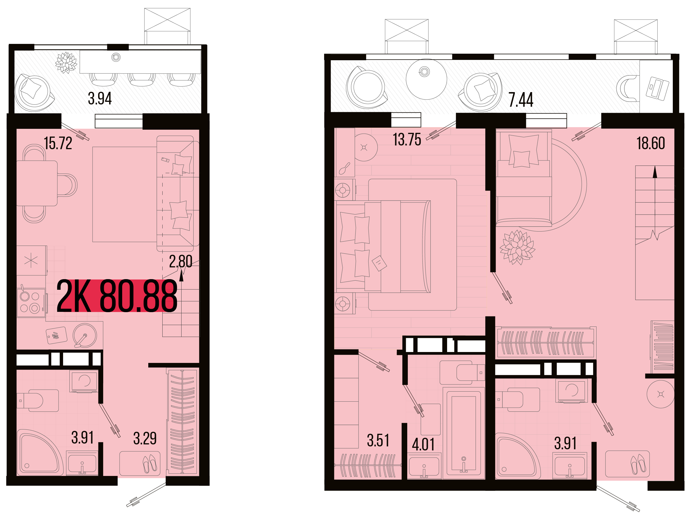 Планировка: 2-комн. квартира 75,2 м²