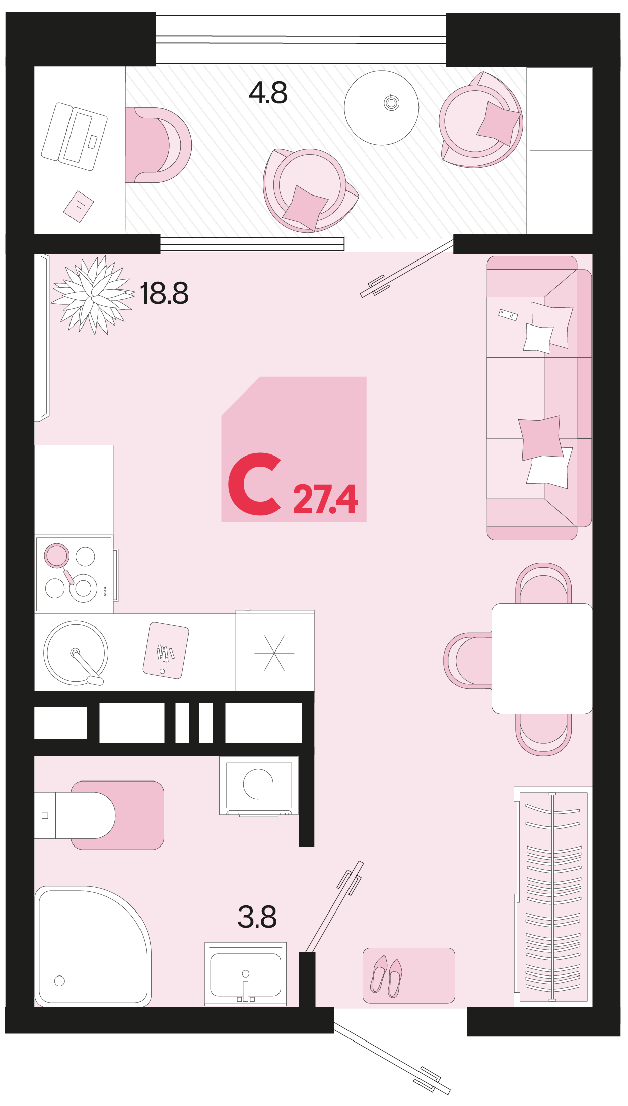 Планировка: Студия 25 м²