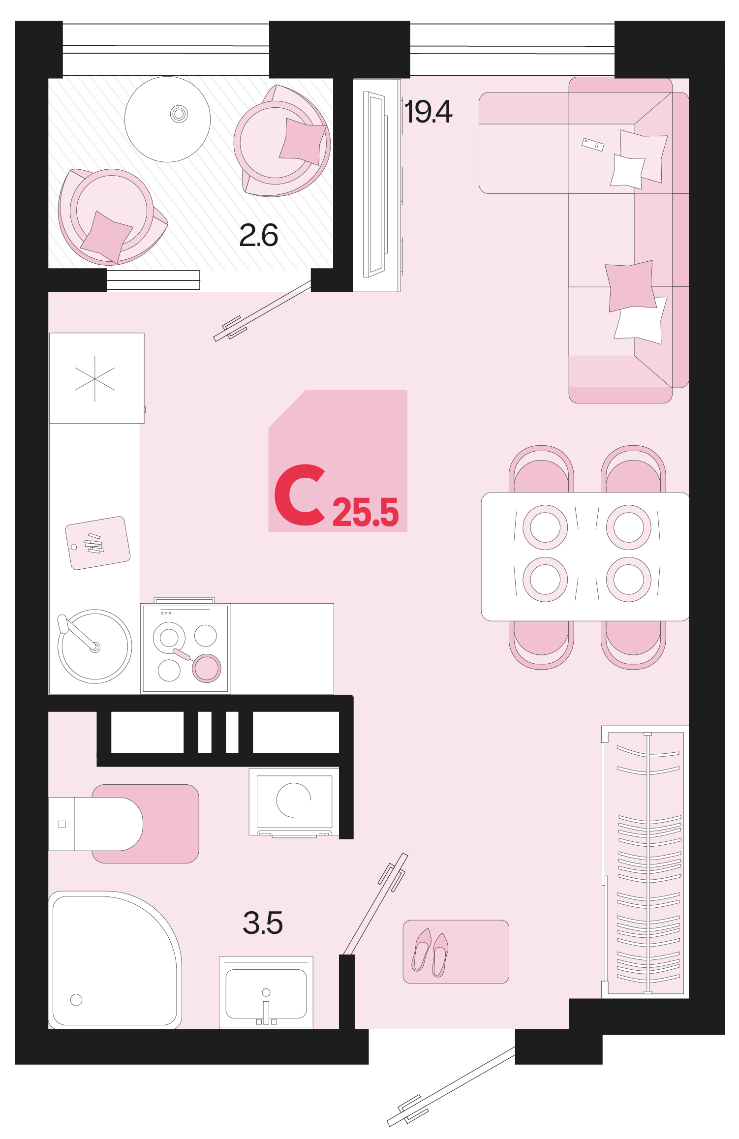 Планировка: Студия 24,2 м²