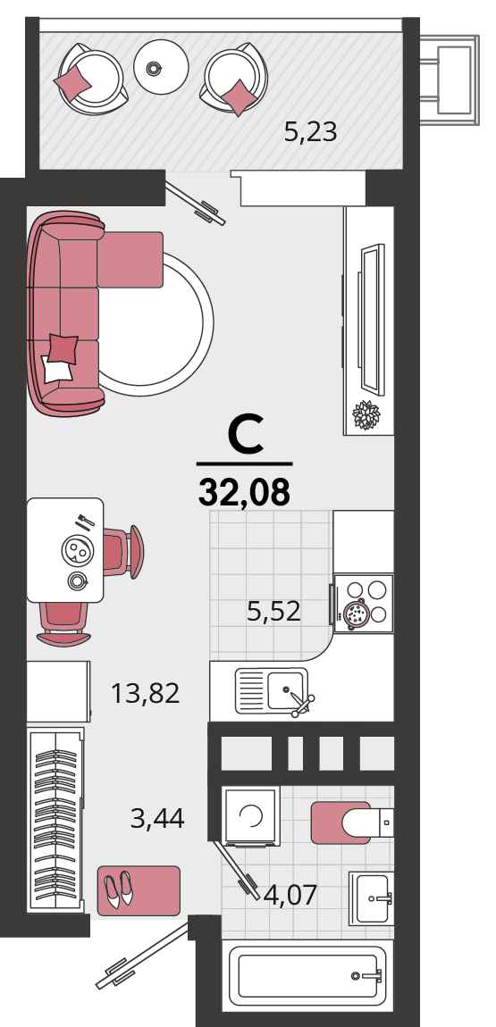 Планировка Студия 29,47 м²