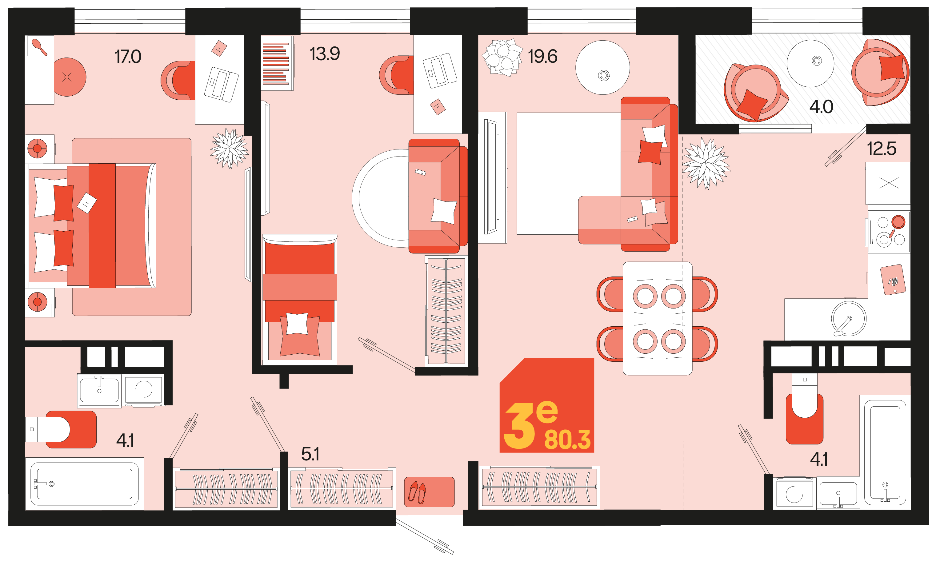 Планировка: 3-комн. квартира 78,3 м²