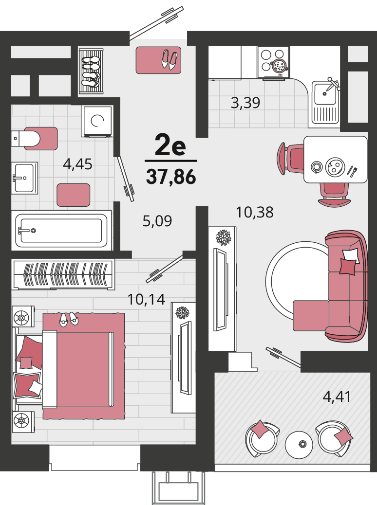 Планировка: 2-комн. квартира 35,7 м²
