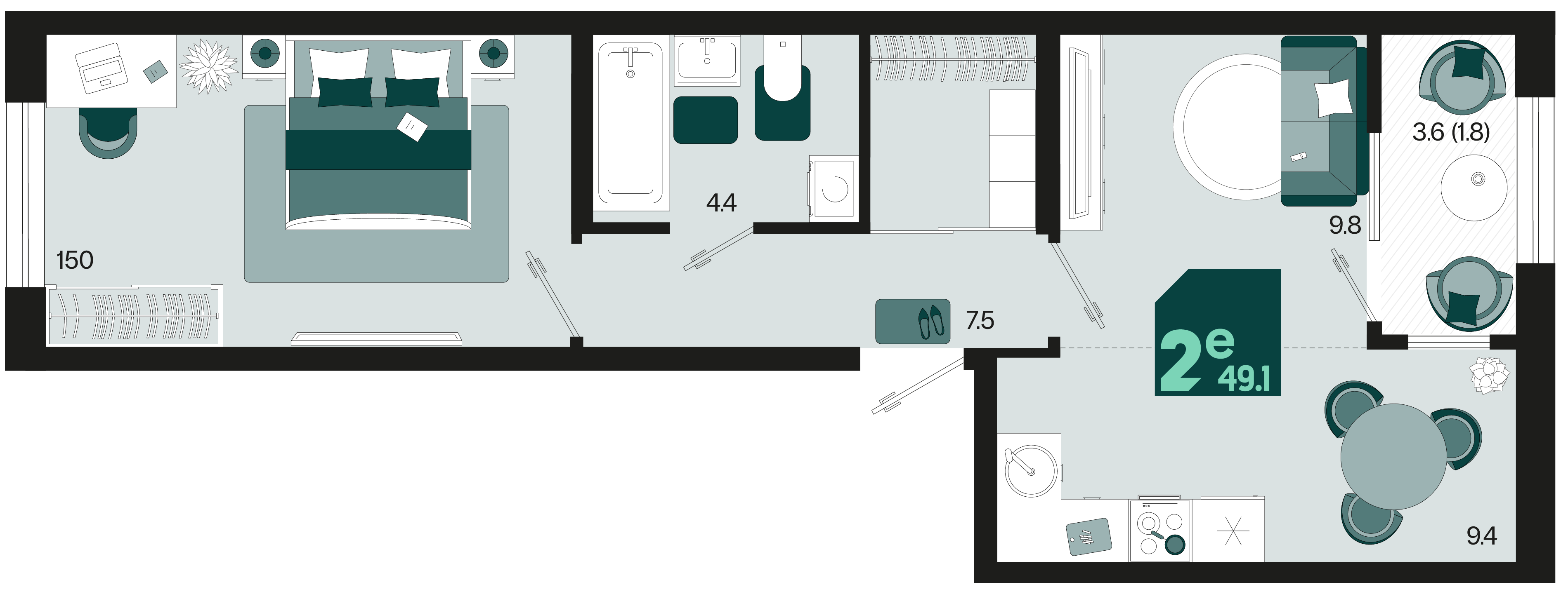 Планировка: 2-комн. квартира 47,3 м²