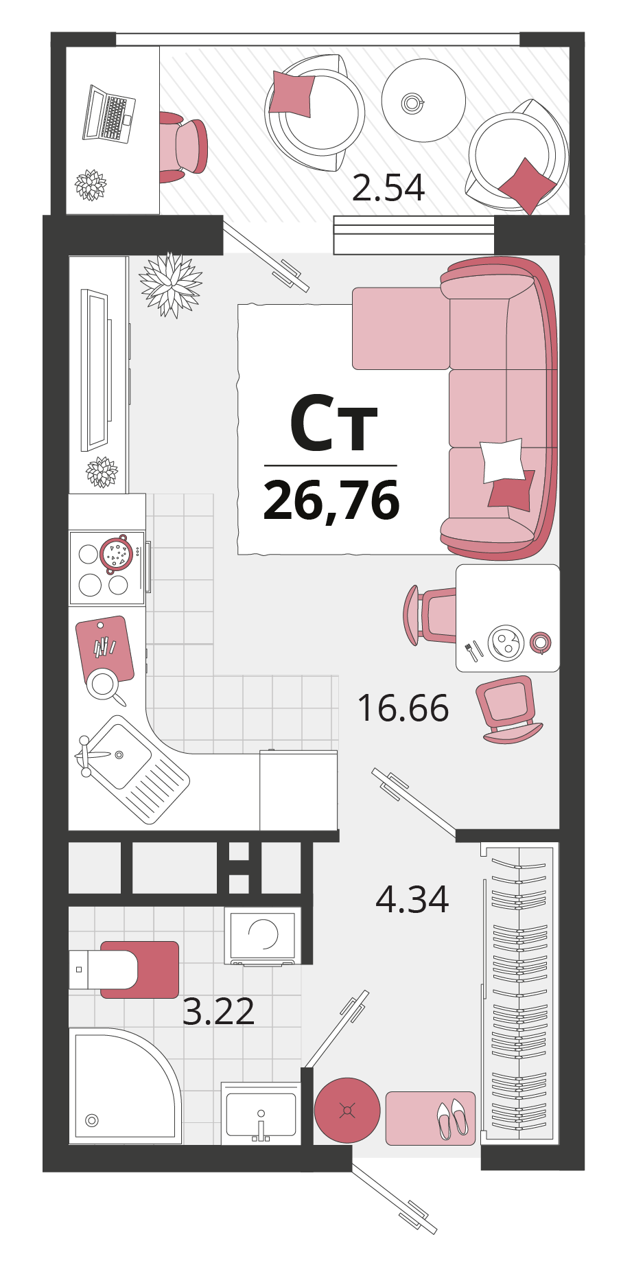 Планировка: Студия 27,2 м²