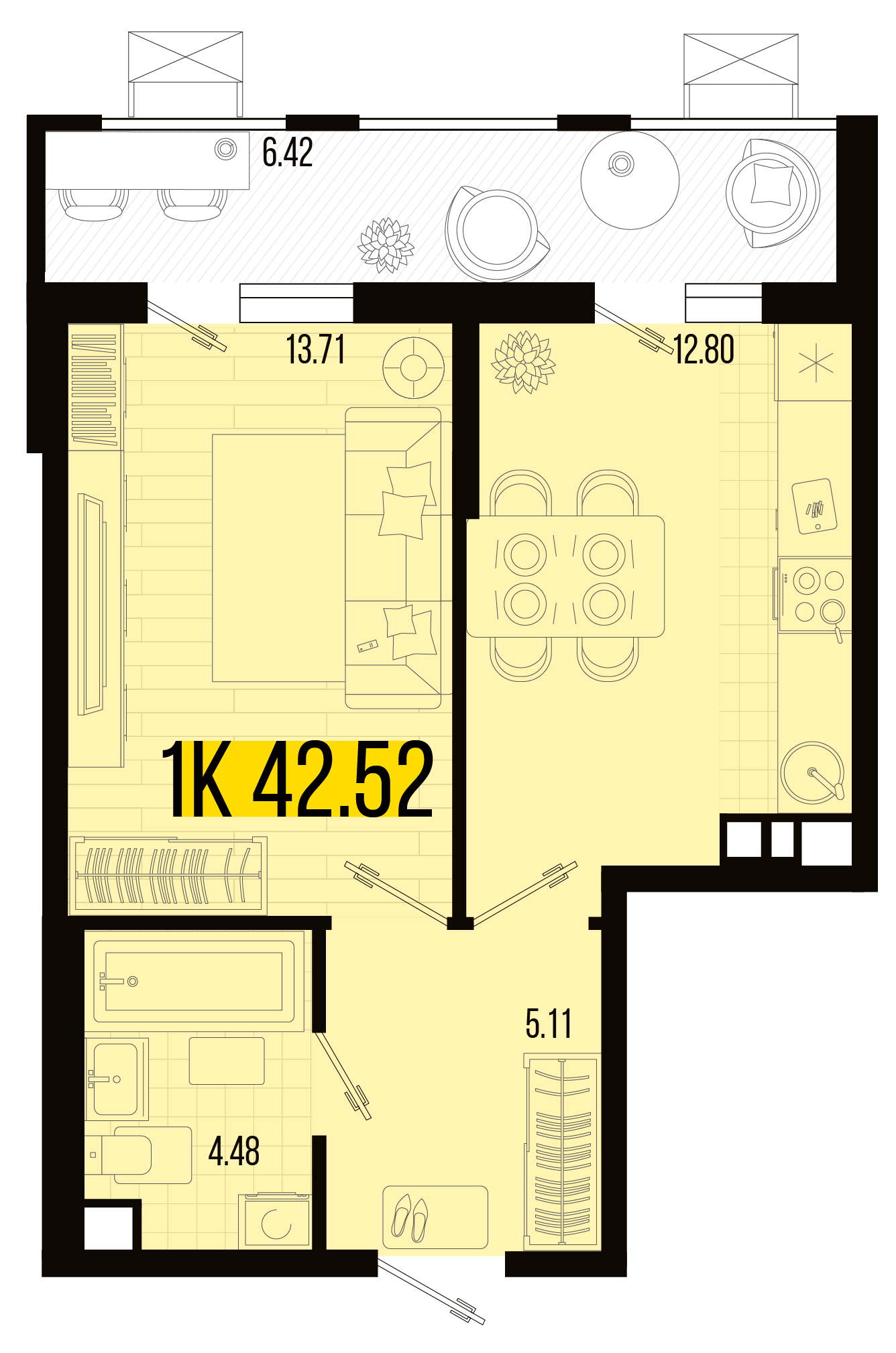 Планировка: 1-комн. квартира 39,8 м²