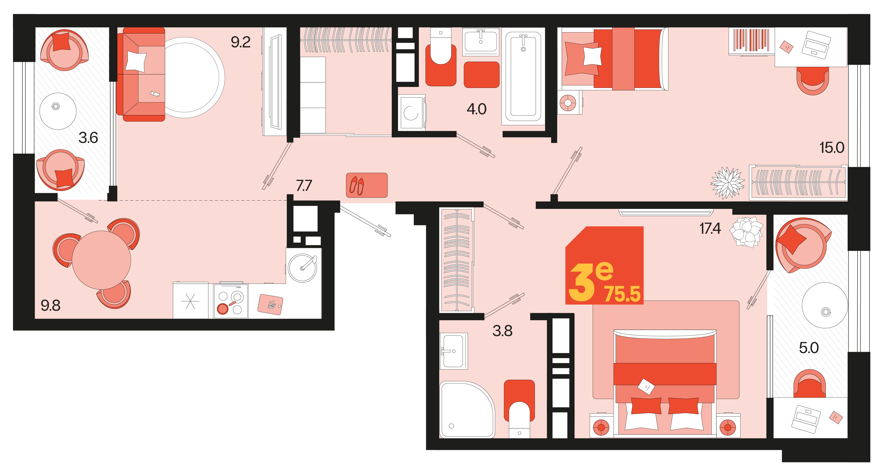 Планировка: 3-комн. квартира 71,2 м²