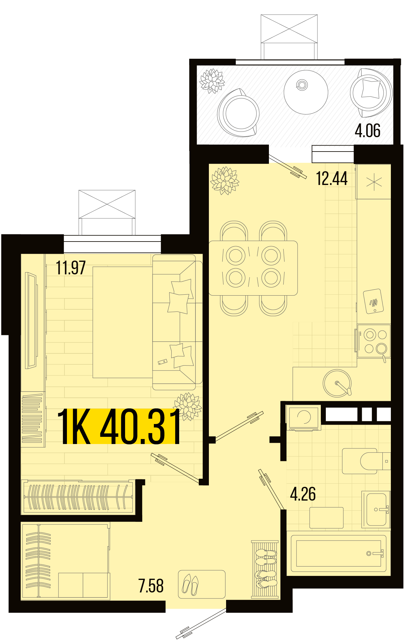 Планировка: 1-комн. квартира 38,3 м²