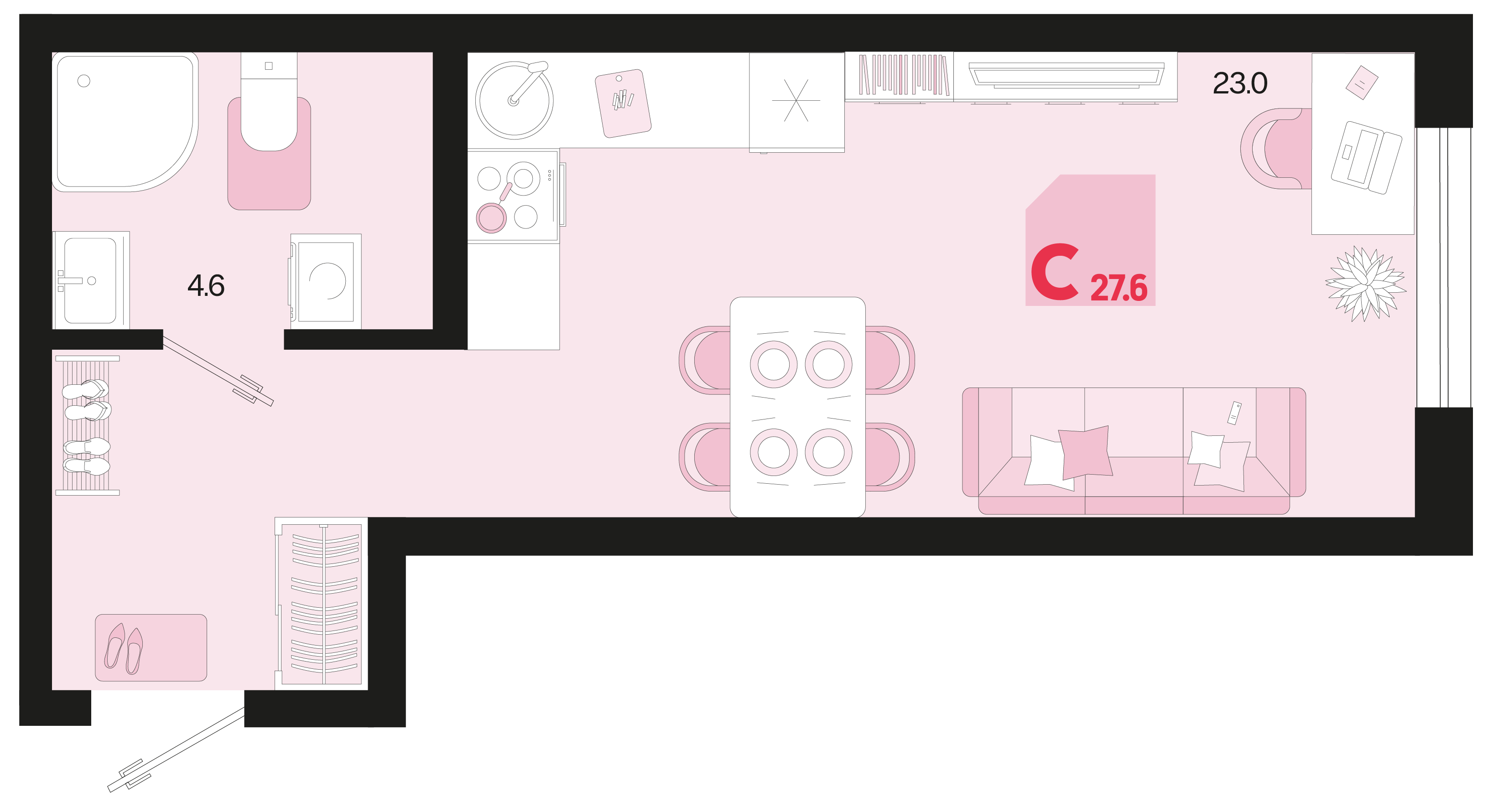 Планировка: Студия 27,6 м²