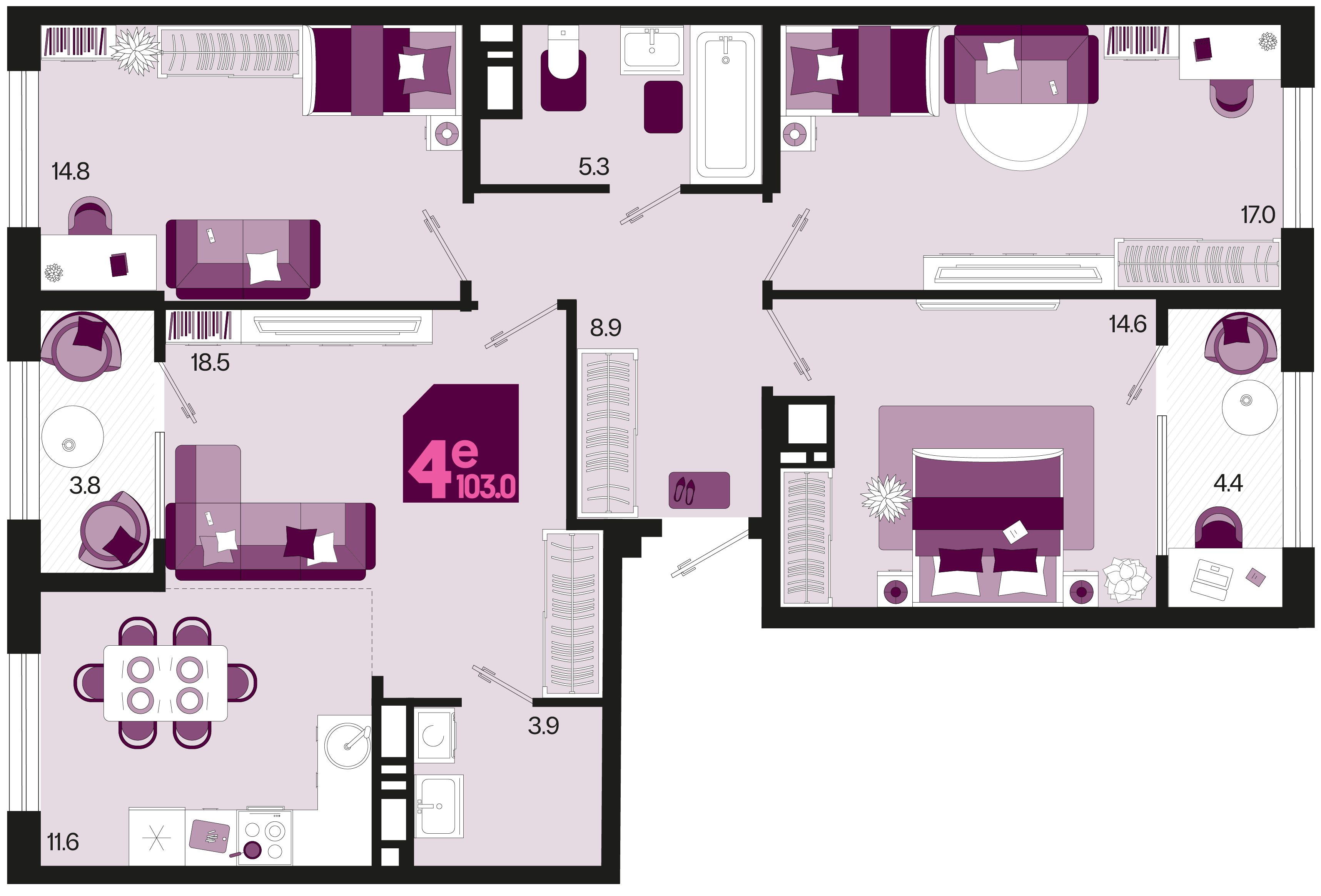 Планировка: 4-комн. квартира 98,9 м²