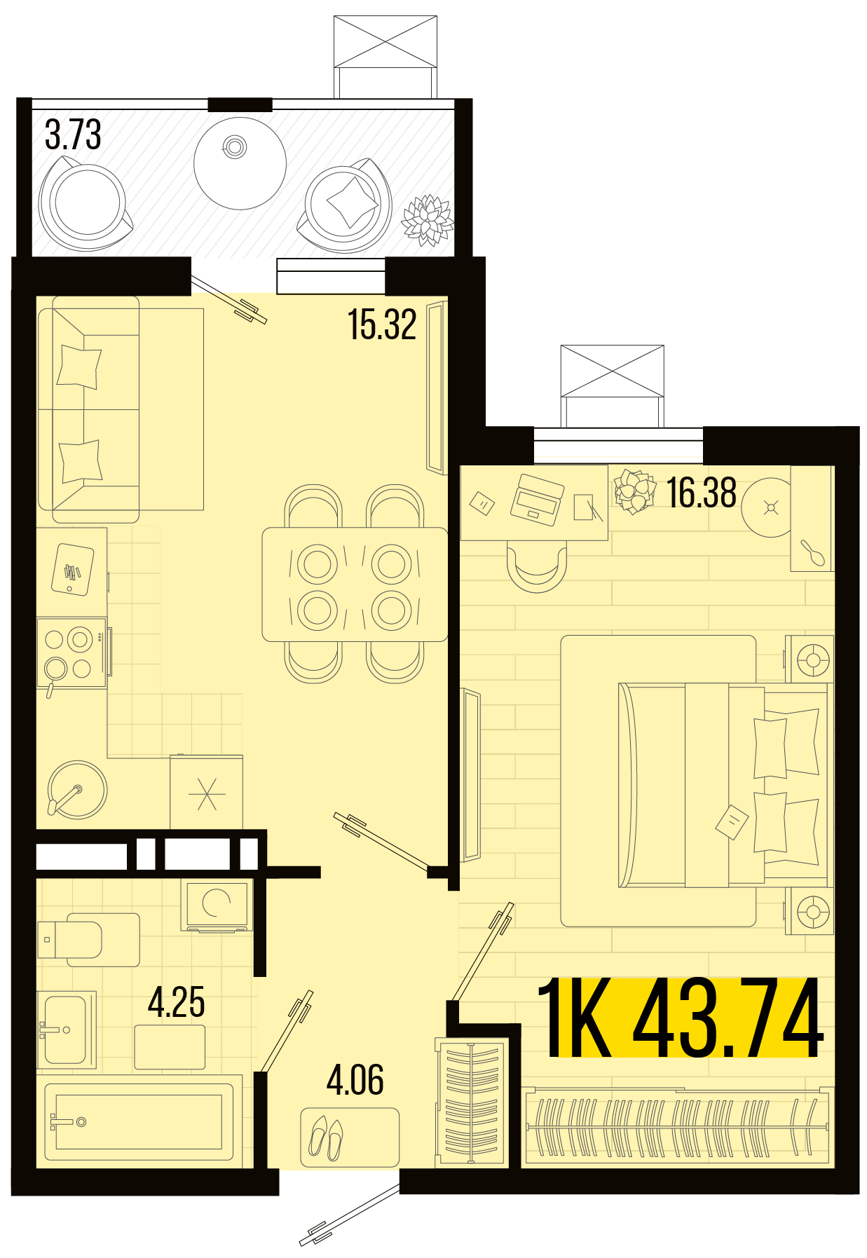 Планировка: 1-комн. квартира 41,9 м²