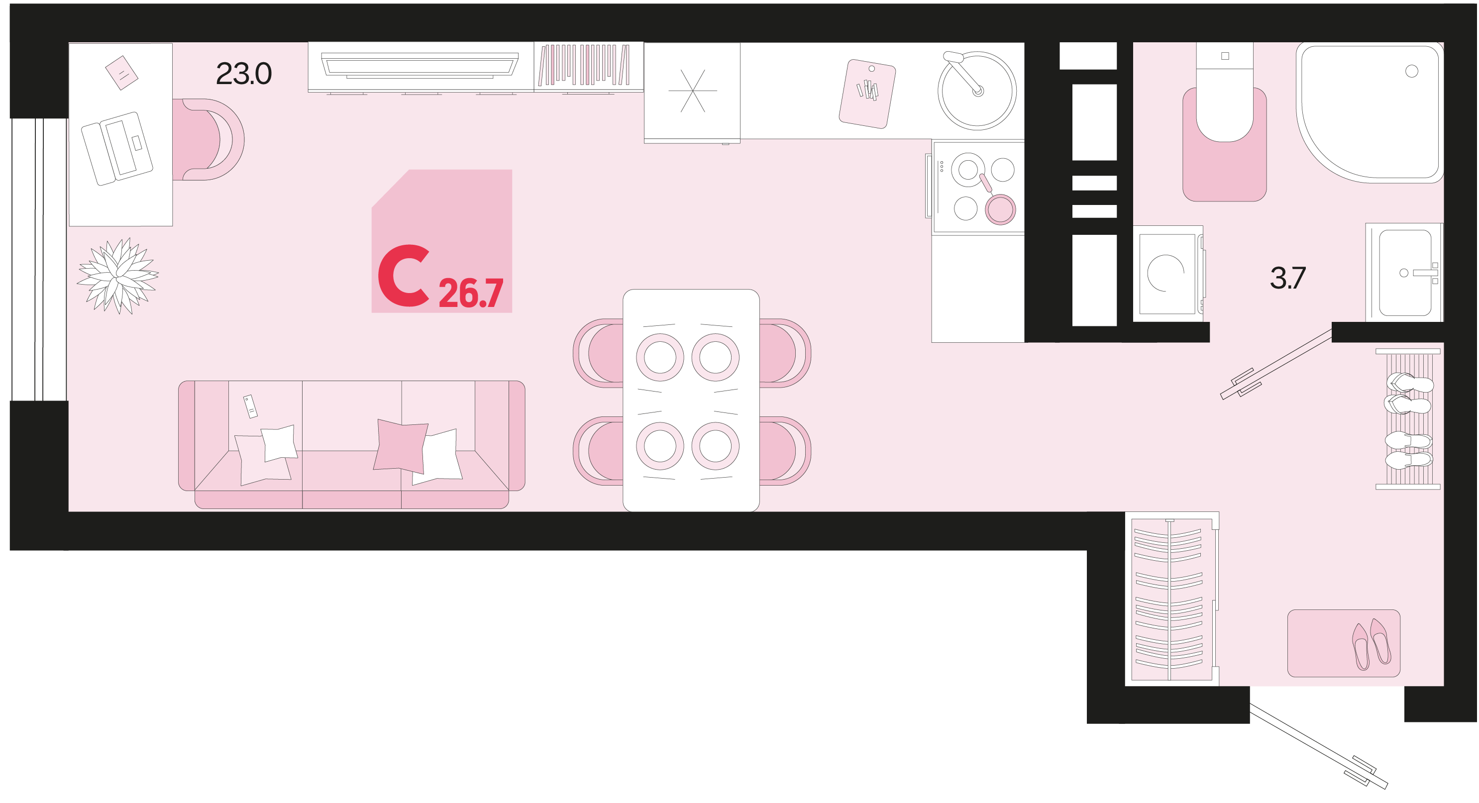 Планировка: Студия 26,7 м²