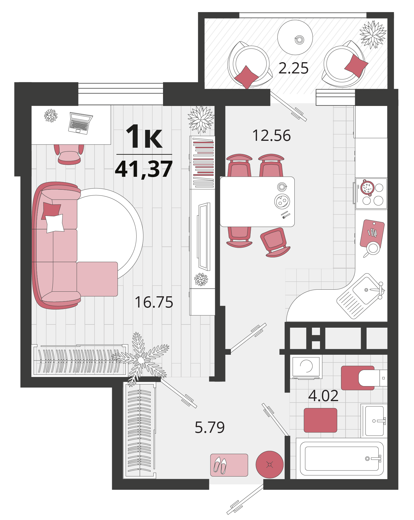 Планировка: 1-комн. квартира 41,1 м²