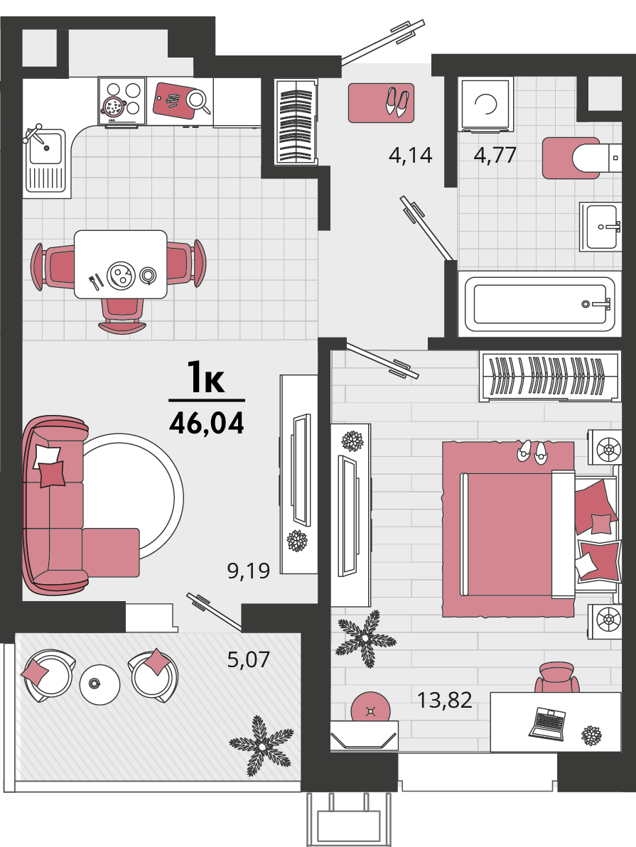 Планировка: 2-комн. квартира 42,5 м²