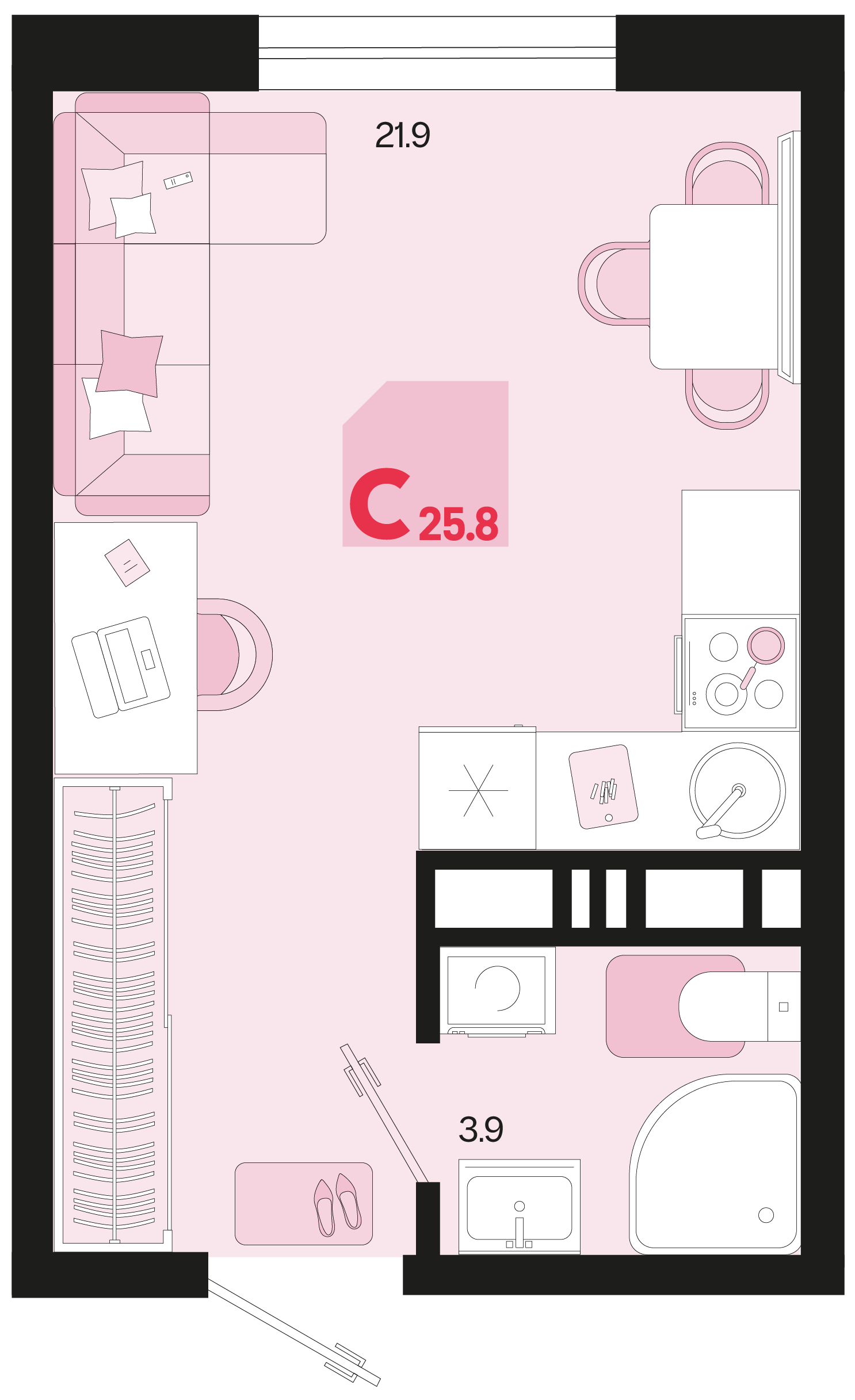 Планировка: Студия 25,8 м²